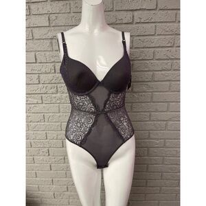 Just Sexy Women Gray Lace Cut-Out Back Lingerie Teddy / Bodysuit Size M NWT